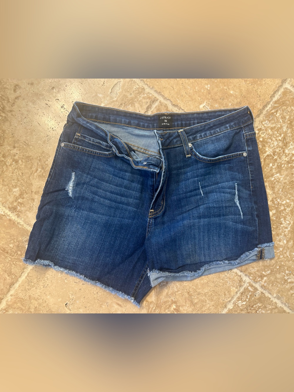 Just Black Dark Blue Distressed Denim Shorts